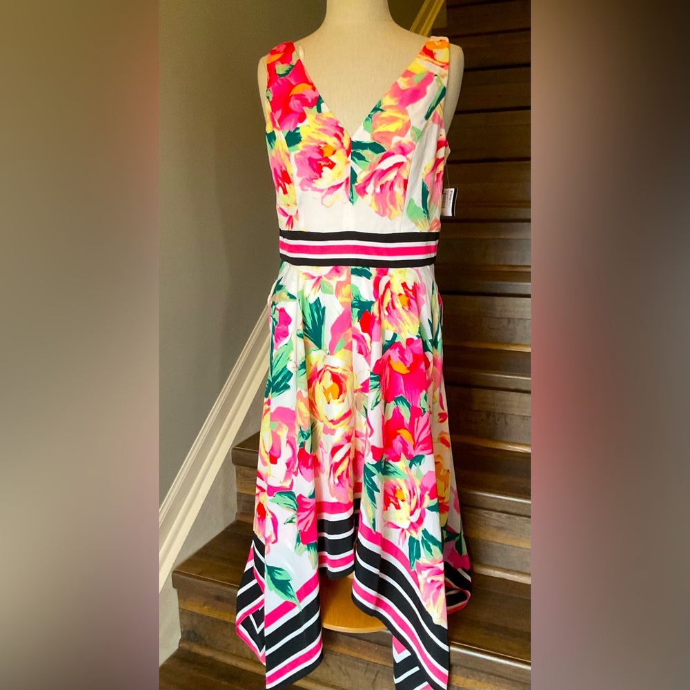 INC Colorful Floral Handkerchief hem Dress Size 10 NWT